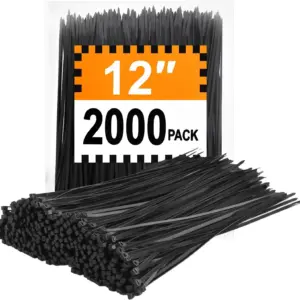 Zip Ties 12 inch 2000 Pack, 45 lb Black Wire Ties, UV Resistant Cable Ties for Outdoor Use