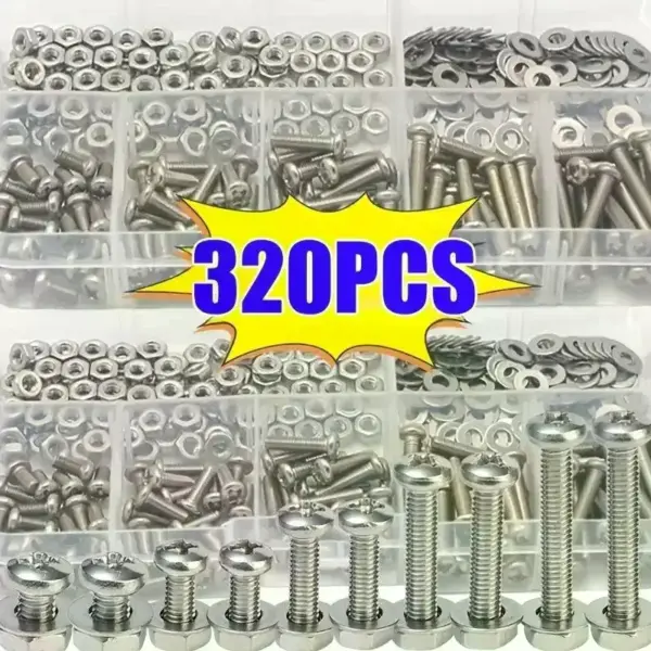 Stainless Steel Screw Kit 320PCS 304 Hex Button Socket Head Cap Hexagon Thread Metric Nut Bolt M2M5 Set