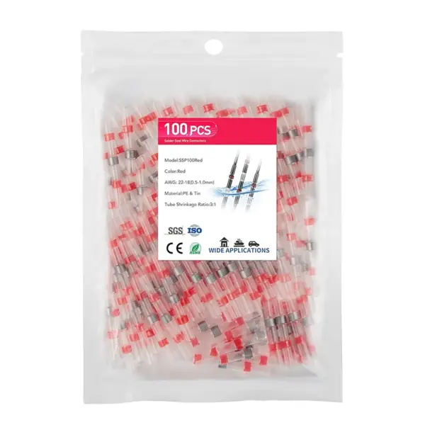 100PCS Heat Shrinkable Wire Connectors SST Waterproof Sleeve AWG26-10 Butt Electrical Splice Tinned Solder Seal Terminal