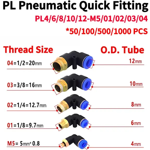 PL Pneumatic Quick Fitting, Push to Connect Tube Male Elbow Fitting,Pneumatic Air Push Quick Connect, Apply to Pipe Connection