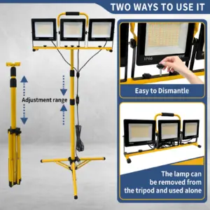 LED Work Lights with Stand - 3 Head Portable Work Light on Stand - IP66 Waterproof Tripod Worklights for Outdoor Indoor Job Site