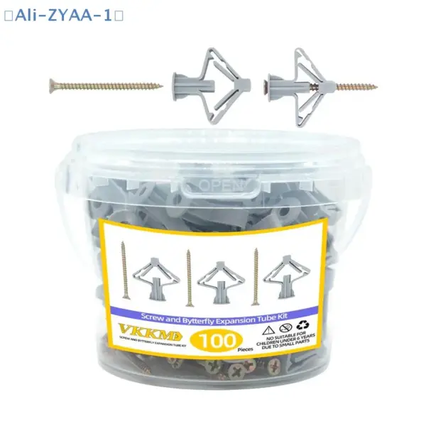 【ZYAA-1】100pcs Drywall Anchor Kit Hollow Wall Anchors Plasterboard Plugs Screws Butterfly Expansion Tube Pipe