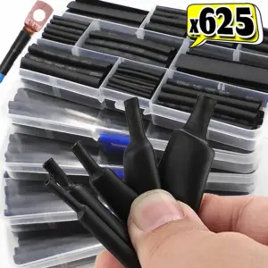 625pcs/box Heat Shrink Tubing Kit Black Adhesive Lined Wire Shrink Wrap Tube Industrial Wire Connector Cable Sleeves Protecter