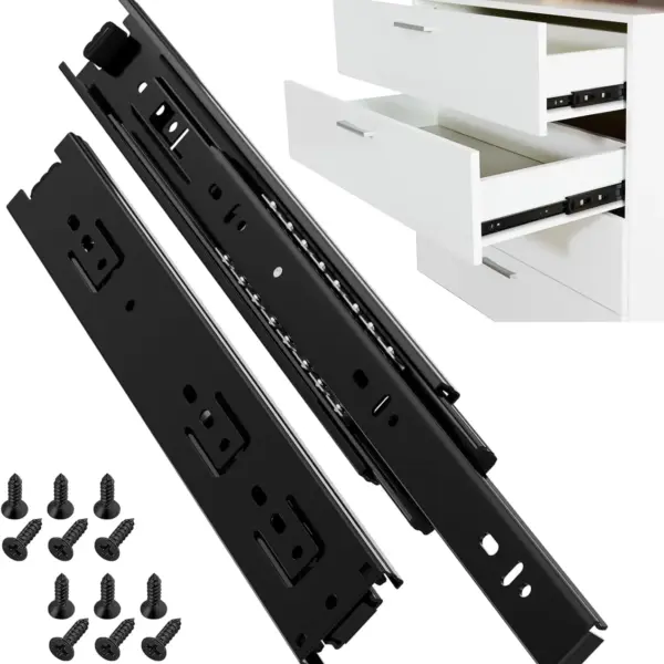 12 Inch Drawer Slides Full Extension Ball Bearing 100 LB Capacity Heavy Duty Metal Runners for Cabinet Kitchen Dresser Black