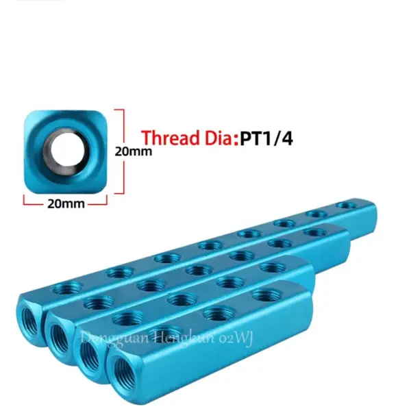 Blue Aluminum Air Distribution Manifold 1/4" PT Ports 2-9 Outputs Quick Release Couplings for Pneumatic Systems Automation