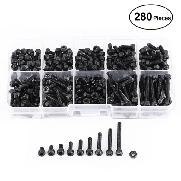 Fastener Assortment Set Machine Screw Bolt Repair Tool Accessory 280 Pcs M3 Head Hex Socket Bolt Screw Nut Metric Machine