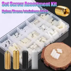Stainless Steel/Brass Internal Hex Socket Drive Cone Dog Flat Cup Point Set Screw Assortment Kit Allen Head Grub/Slotted Bolt