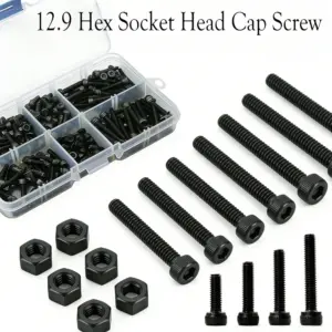 180-300pcs M2 M3 12.9 Grade Black Hex Socket Screws Assorted Carbon Steel Metric Bolts High Strength Fastener Kit for DIY Projec
