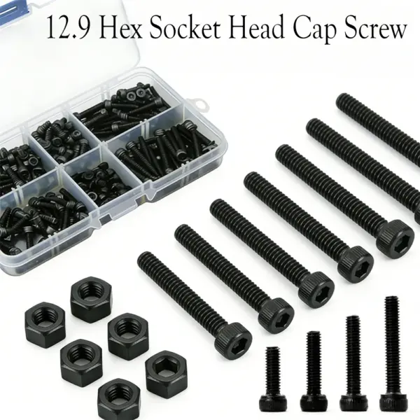 180-300pcs M2 M3 12.9 Grade Black Hex Socket Screws Assorted Carbon Steel Metric Bolts High Strength Fastener Kit for DIY Projec
