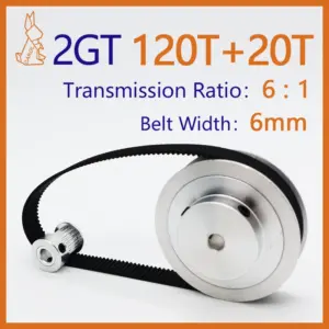 120Teeth 20Teeth 2GT Belt Pulleys Set Belt Width 6mm Reduction 6:1 3D Printer Synchronous Wheels GT2 Timing Pulley Set 20T 120T