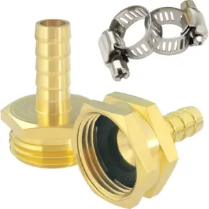 3/8" Garden Hose Repair Kit - Brass Male & Female Connectors with Clamps