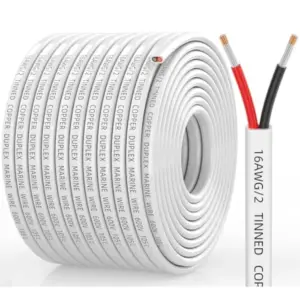 16 Gauge Marine Wire, 16/2 Duplex Marine Grade Cable, IP Waterproof/Oxygen-Free Tinned Copper Stranded PVC 1 Wire for Boat, Aut