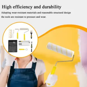 House Painting Kit Roller Paint Brush Lint-Proof Ergonomic Edger Brush With Extension Pole And Tray For Texture Application