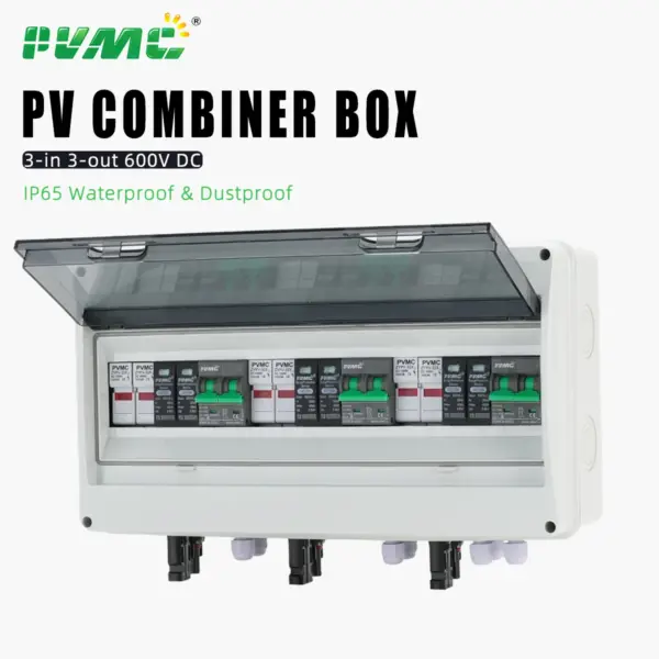 HT 3 in 3 out DC 600V Solar photovoltaic PV Combiner Box With Lightning Protection 32A Fuse MCB SPD Waterproof IP65 Distribution