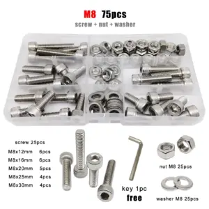 1 Box M1.6 M2 M2.5 M3 M4 M5 M6 M8 DIN912 304 A2 Stainless Steel Hex Hexagon Socket Allen Cap Head Screw Bolt Nut Assortment Kit
