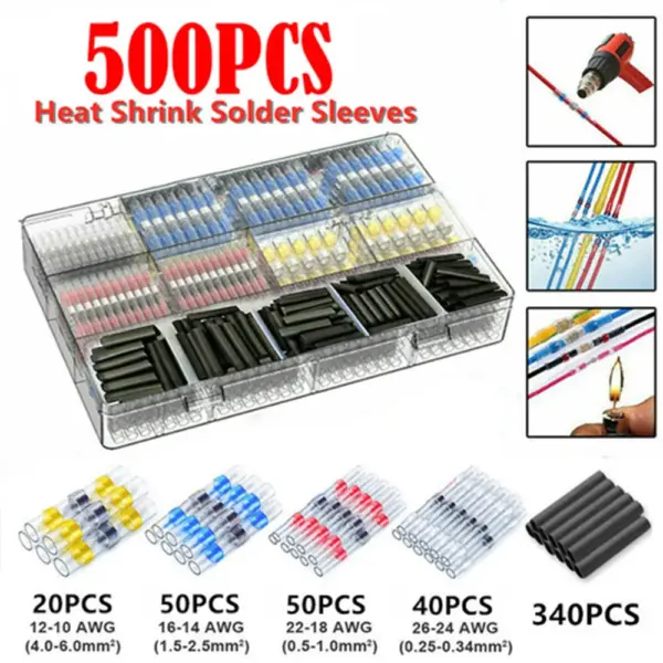 500/800Pcs Solder Seal Wire Connectors Heat Shrink Solder Butt Insulated Connectors Solder Connector Kit Automotive Marine