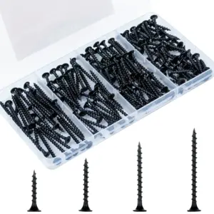 165pcs Drywall Screws Assortment Kit M3.5 Black Coarse Thread Phillips Wood Screws with Picture Hanging Set for Sheetrock