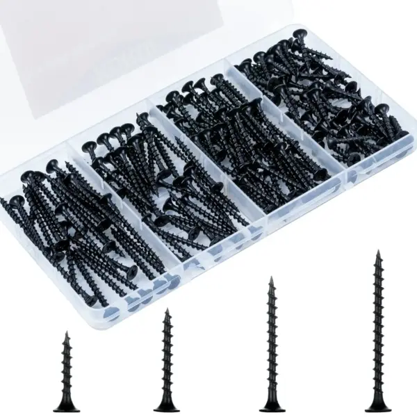 165pcs Drywall Screws Assortment Kit M3.5 Black Coarse Thread Phillips Wood Screws with Picture Hanging Set for Sheetrock