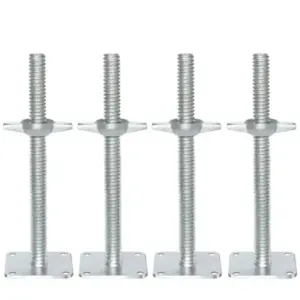 Adjustable Leveling Jack 12", Scaffolding Galvanized Screw Solid Stem Jack with Base Plate, 4 Pack