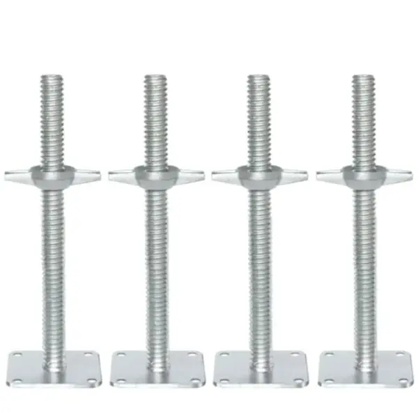 Adjustable Leveling Jack 12", Scaffolding Galvanized Screw Solid Stem Jack with Base Plate, 4 Pack