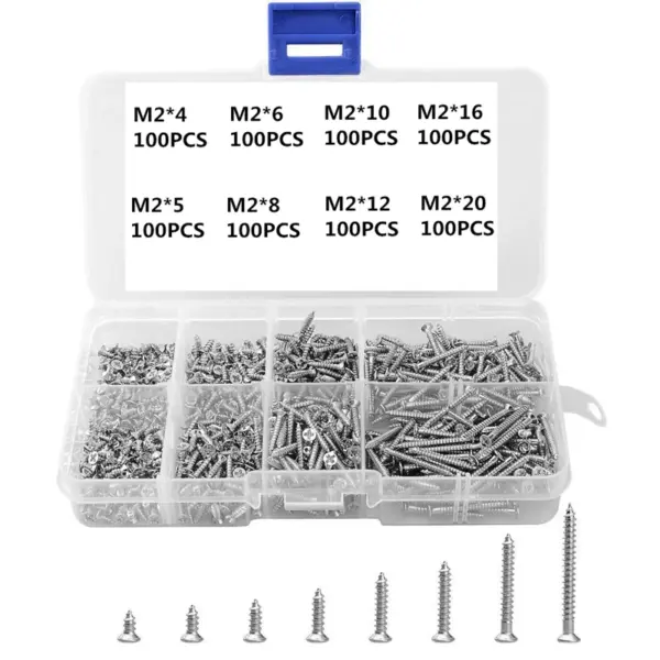 400/800Pcs M2 Cross Flat Head Self Tapping Screw Assortment Kit Wood Thread Nail Screw Sets DIY Countersunk Head Smal Scres