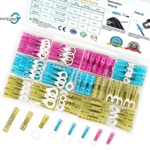 320pcs Marine Grade Heat Shrink Ring Connectors Wire Connectors Tinned Red Copper Insulated Ring Crimp Terminals with box