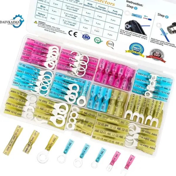 320pcs Marine Grade Heat Shrink Ring Connectors Wire Connectors Tinned Red Copper Insulated Ring Crimp Terminals with box