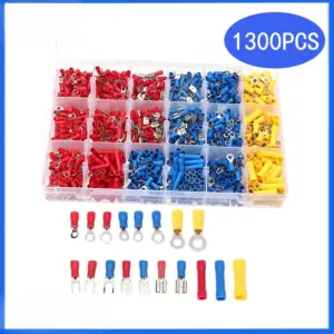 1300Pcs/Box Pre-insulated Cold Press Terminals Ring Spade Terminals with BV Butt Connectors Waterproof Wiring Kit