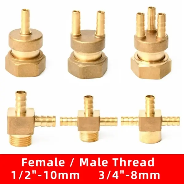 1PC Brass Pipe Fittings 8 10mm Hose Barb Tail 1/2 3/4" BSP Thread Connector Water Pipe Gas Connector Accessories Hose Splitter