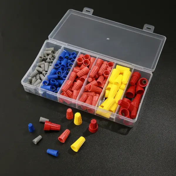 180Pcs Boxed Screw-Type & Spring-Loaded Wire Connectors - Twist-On Crimp Caps & Spade Terminals Assortment