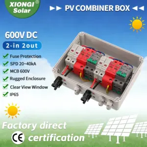 Full Copper Wire 600V Solar DC PV Combiner Box 2 in 2 out DB with Fuse MCB SPD for Solar Panel Photovoltaic Protection Box