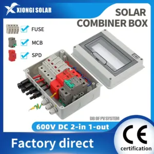 XIONGISOLAR High-quality 600V PV Combiner Box 2-In-1-Out DC with Fuse MCB SPD for Solar Panel Photovoltaic Protection Box