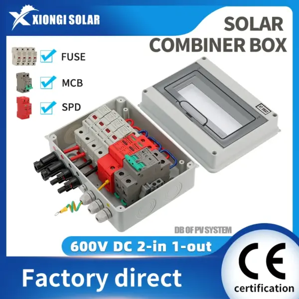 XIONGISOLAR High-quality 600V PV Combiner Box 2-In-1-Out DC with Fuse MCB SPD for Solar Panel Photovoltaic Protection Box