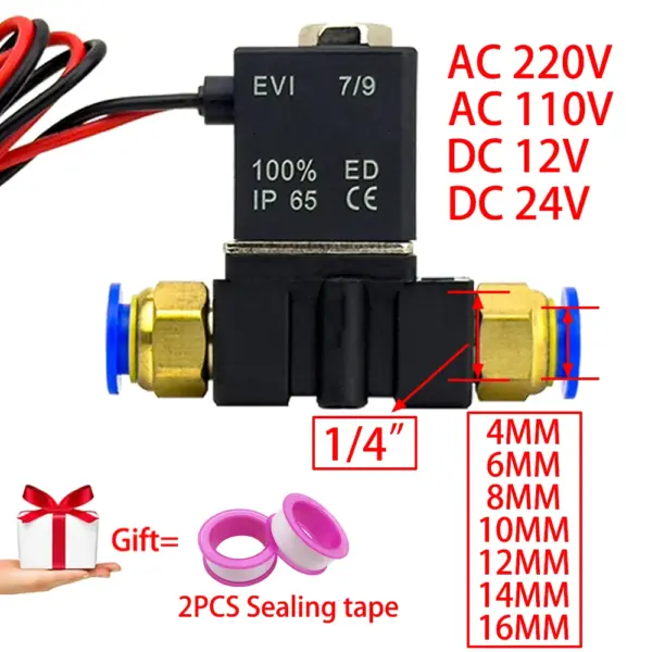 DC12V 24V AC110V 220V Normally Closed 1/4"Silent Oil Free Bidirectional NormallyClosed Pneumatic Solenoid Valve