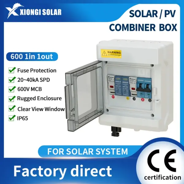 PV Combiner Box 1-In-1-Out DC with Fuse MCB SPD Solar Panel Photovoltaic Protection Box Full Copper Wire for Renewable Energy