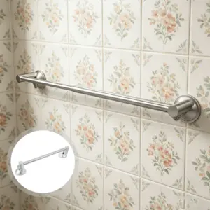 Adjustable Stainless Steel Towel Rack with Suction Cup Mount for Bathroom Shower Kitchen Tile Glass Wall 25.6 Inch Self Adhesive