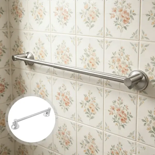 Adjustable Stainless Steel Towel Rack with Suction Cup Mount for Bathroom Shower Kitchen Tile Glass Wall 25.6 Inch Self Adhesive