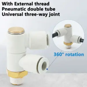 1PCS Dual Tube Elbow Quick Connect Pneumatic Fitting 4-12mm Push In Thread M5x0.8"1/8"1/4"3/8"1/2 360°Swivel Easy Installation