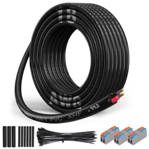 18 AWG 2 Conductor Electrical Wire Tinned Copper Stranded PVC Cord 30ft Black for Automotive, Marine, LED