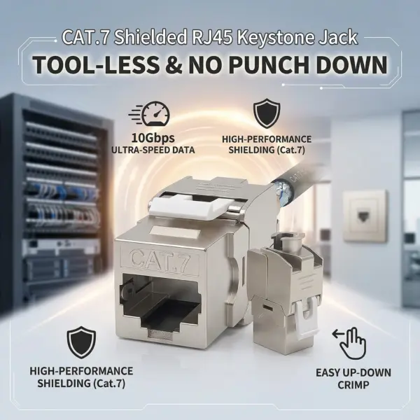 10Pcs CAT.7 Shielded RJ45 Keystone Jack Tool-less No Punch Down Up-Down Crimp 10Gbps Ethernet Network Data Module