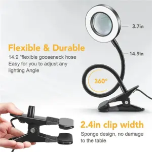 ABUP-48 LED Desk Lamp Clip With 5X Magnifying Glass Light 360° Adjustable 3 Modes LED Desk Light For Bed Desk Work Crafts-5PC