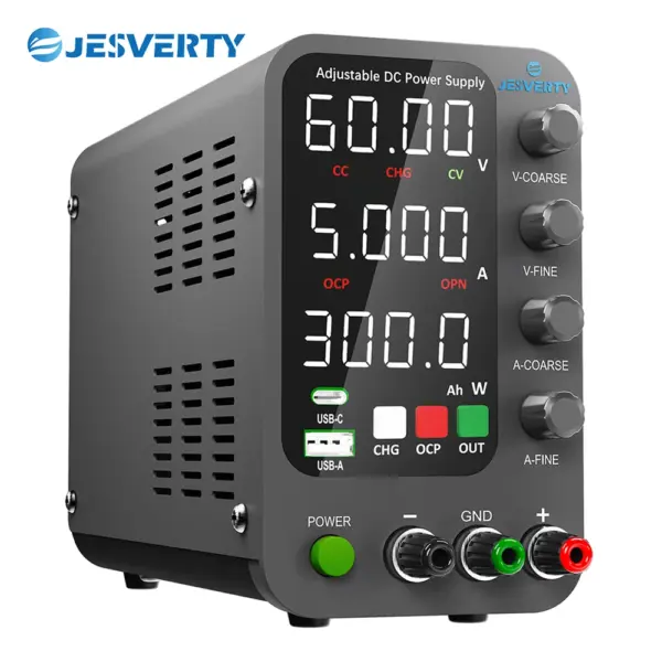 Jesverity SPS-6005C DC Power Supply Variable 0-60V 0-5A Switching Bench Single 90% Efficiency 4-digit Display Intelligent