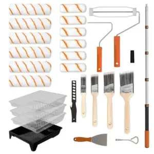 LAANPOLE Paint Roller Kit, 27 Piece Paint Supplies, 9"4" Paint Rollers, 1-4FT Extension Pole, Paint Brushes for Walls, Microfib