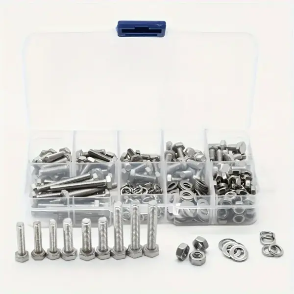 240pcs 304 Stainless Steel Hexagonal Bolt Set M3*6 to 20 Nut And Gasket Combination Fastener Bolt Set for Home Repair