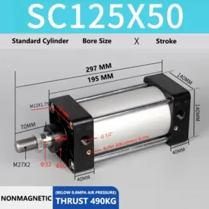 ABILKEEN SC125X50 Standard Pneumatic Cylinder 125mm Bore Size X 50 MM Stroke Double Acting Air Standard Cylinder