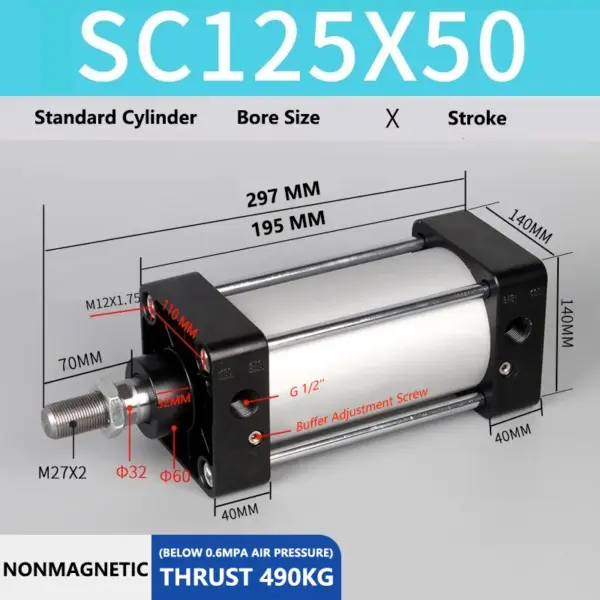 ABILKEEN SC125X50 Standard Pneumatic Cylinder 125mm Bore Size X 50 MM Stroke Double Acting Air Standard Cylinder