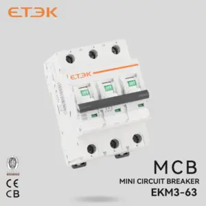 ETEK Low Voltage 3Pole Mini MCB AC type Miniature Circuit Breaker C curve 6kA 16a 25a 40a 63a MCB EKM3-63 3P