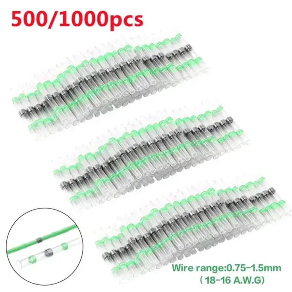 Green 100/1000pcs Waterproof Heat Shrink Solderless Ring Terminals Heat Shrink Tube Quick Connect Wire Middle Terminal Easy Use