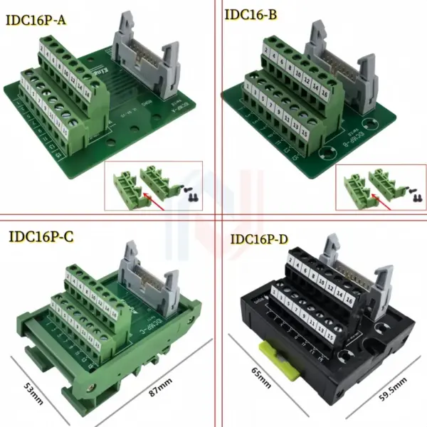 IDC16 IDC 16 Pin Male Connector to 16P Terminal Block Breakout Board Adapter PLC Relay Terminals DIN Rail Mounting
