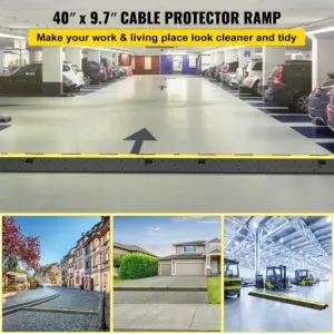 3 Pcs 2-Cable Rubber Electrical Wire Cover Cord Protector Ramp 11000 lbs for Industrial Use Black Durable PVC Material